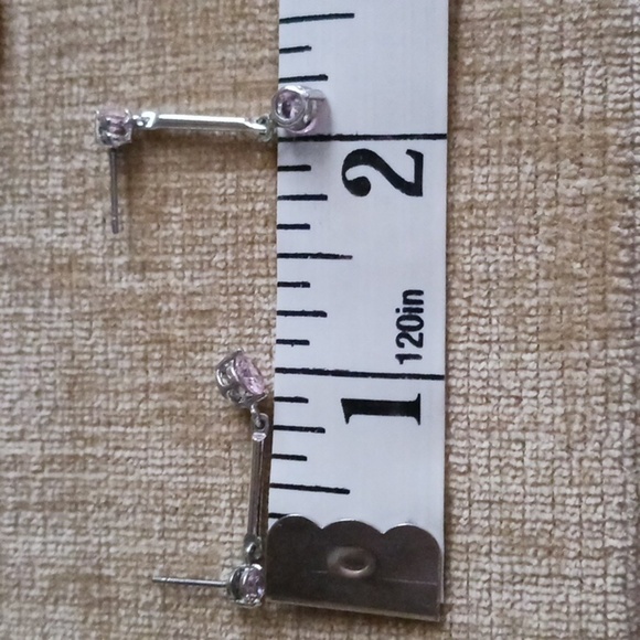 Silver Tone Pink Quartz Dangle Post Earrings - Picture 4 of 7